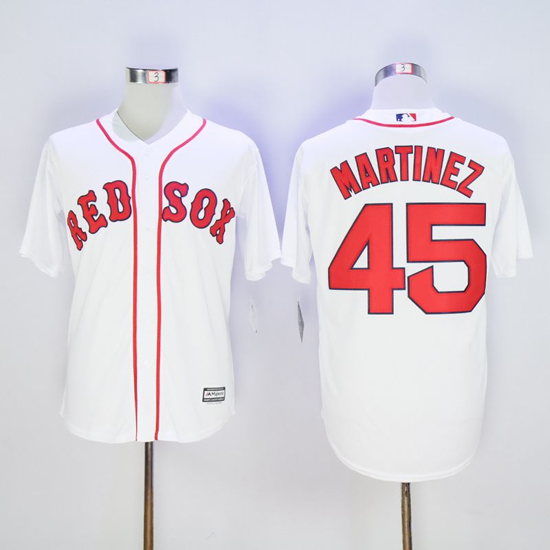 Men Boston Red Sox 45 Martinez White Throwback MLB Jerseys